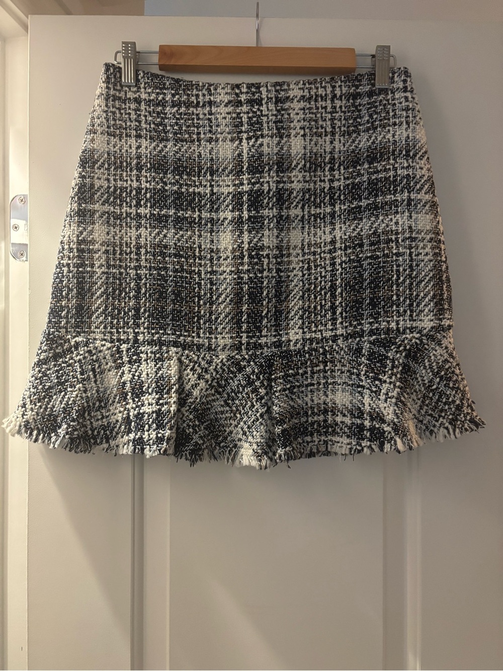 Navy and White Tweed Ruffle Hem Skirt